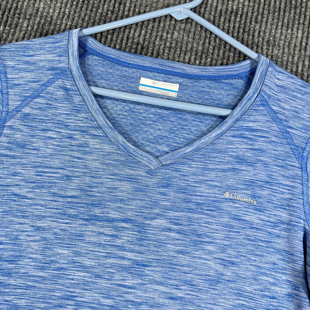 Columbia Shirt Womens Medium Blue Short Sleeve V Neck Outdoor Casual Active